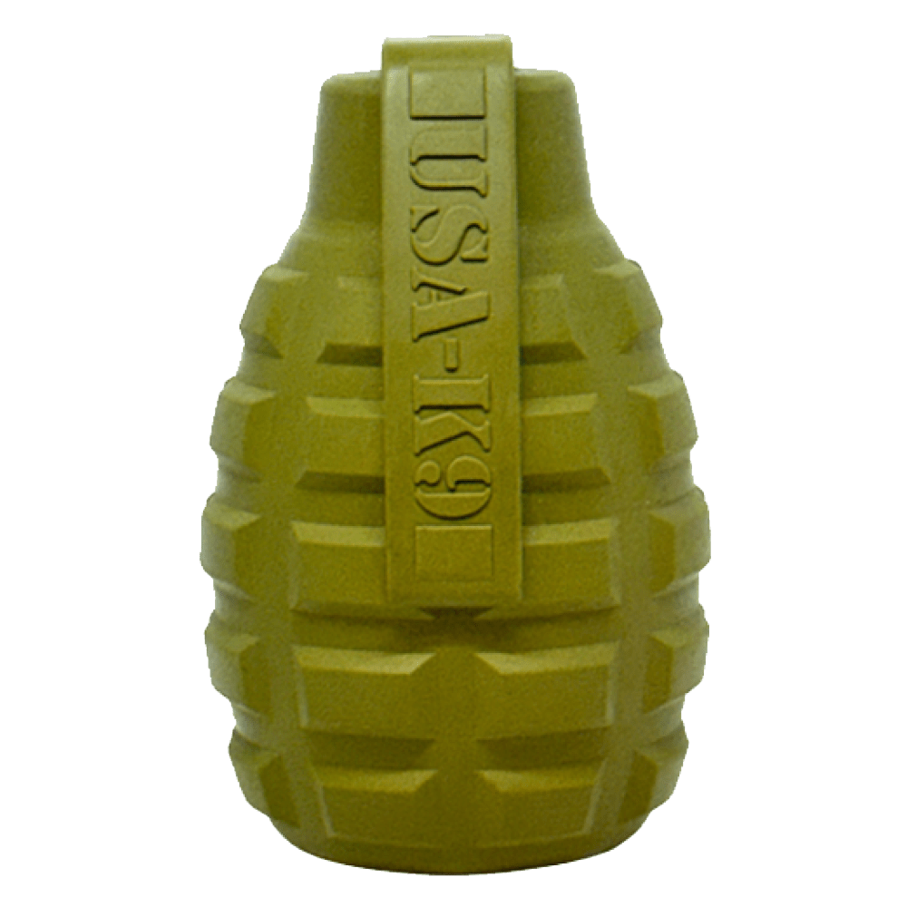 USA-K9 Army Green Grenade Dog Chew Toy Treat Dispenser K9 Durable by SodaPup/True Dogs, LLC