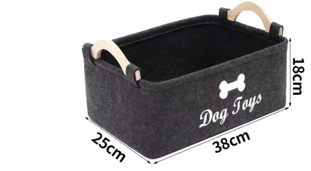 Luxury Felt Pet Toy Storage Basket With Wooden Handles For Homes by Nai Pet Store