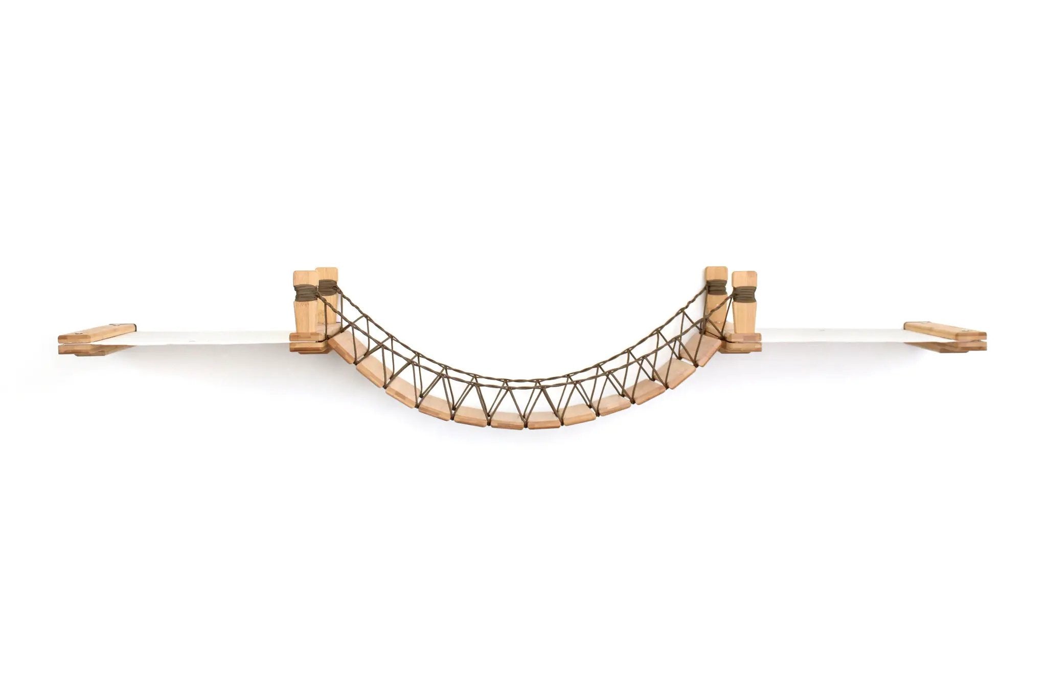 Double Cat Hammock and Climbing Bridge Combo cat bridge with natural wood frame and rope netting