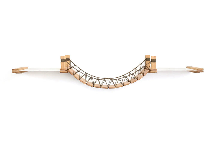 Double Cat Hammock and Climbing Bridge Combo cat bridge with natural wood frame and rope netting