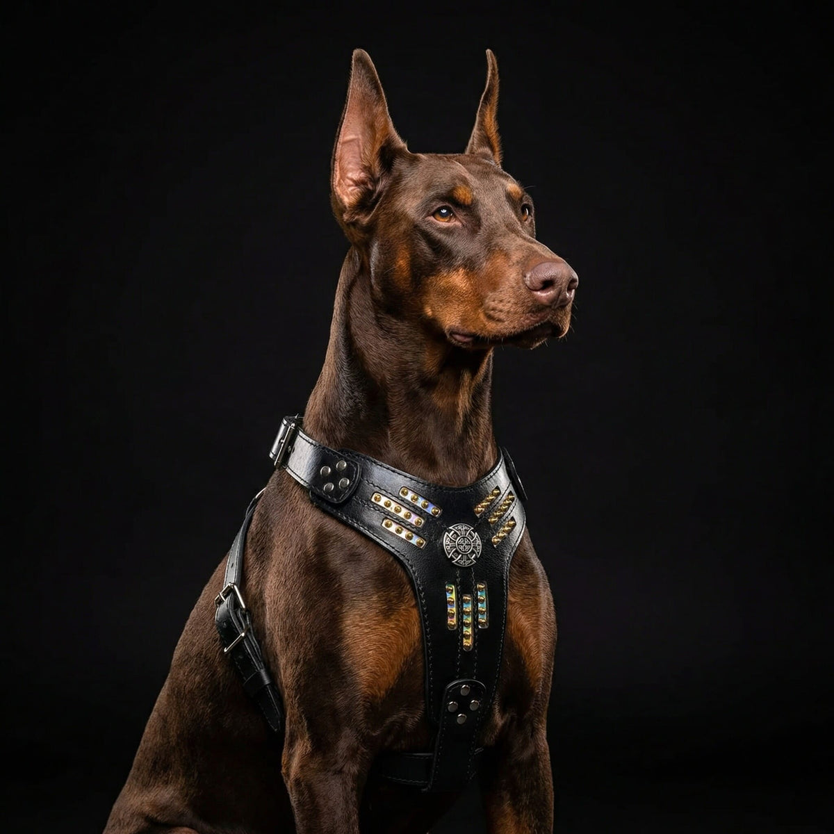 Bestia Atlantis black and chameleon leather dog harness, view 2