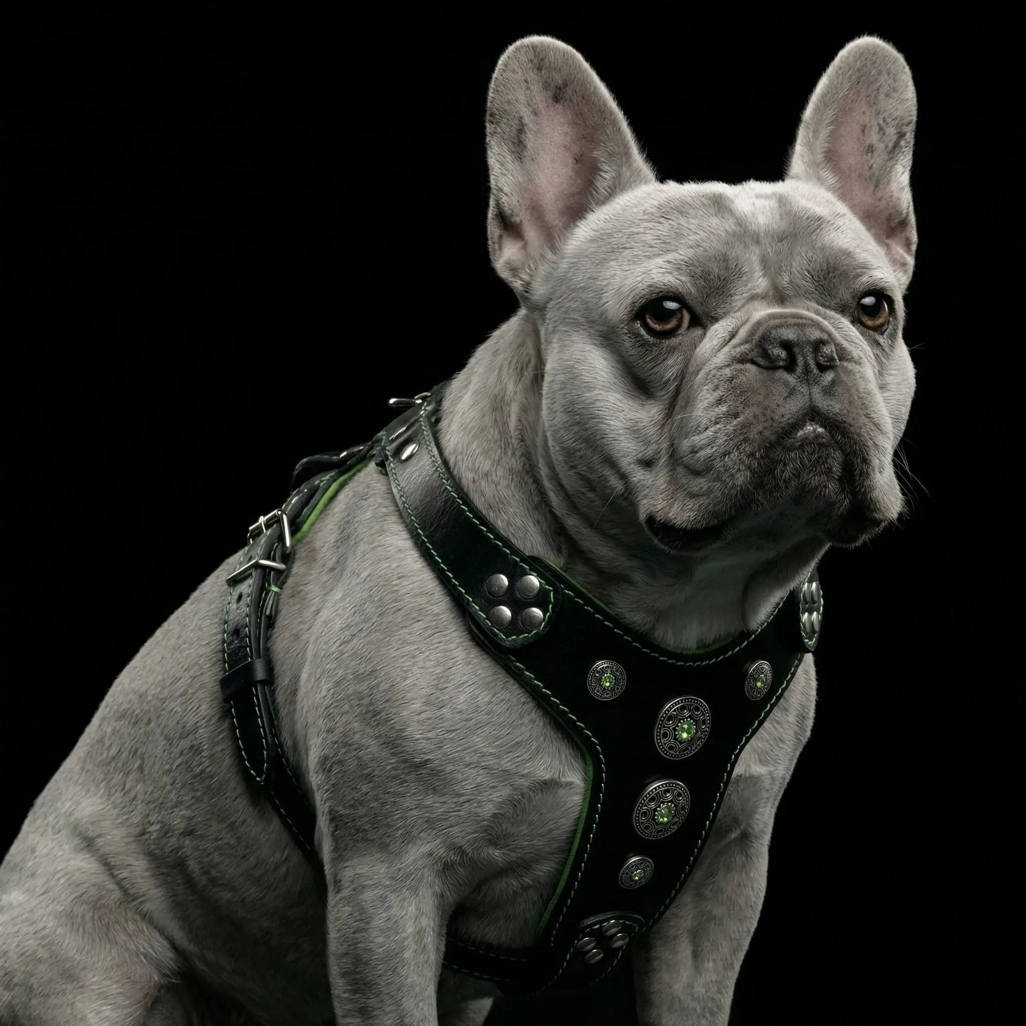 The ''Bijou'' harness Black & Green Small to Medium Size - Pet Collars & Harnesses from Bestia Dog Gear
