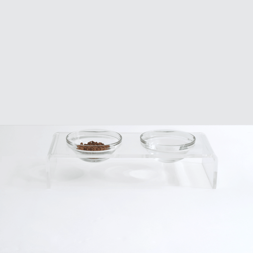 Hiddin Clear Acrylic Double Feeder with Glass Bowls – 3 in High