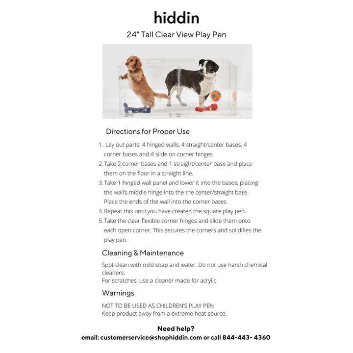 Hiddin Clear Acrylic Step-Over Pet Playpen – 24 in High