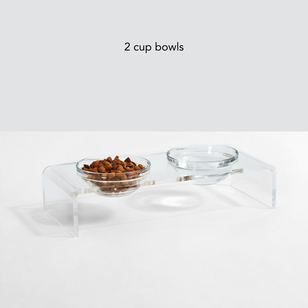 Hiddin Clear Acrylic Double Feeder with Glass Bowls – 3 in High