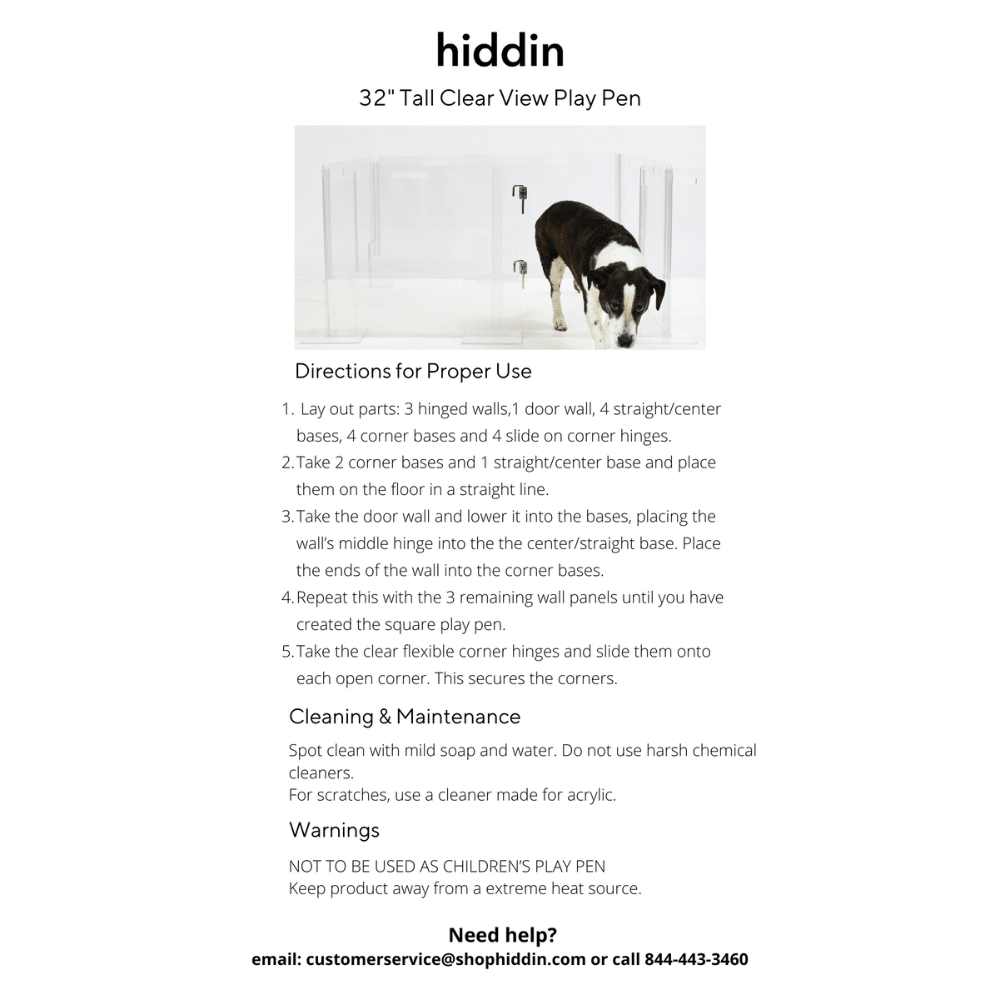 Hiddin Clear Acrylic Pet Playpen with Door – 24 in High