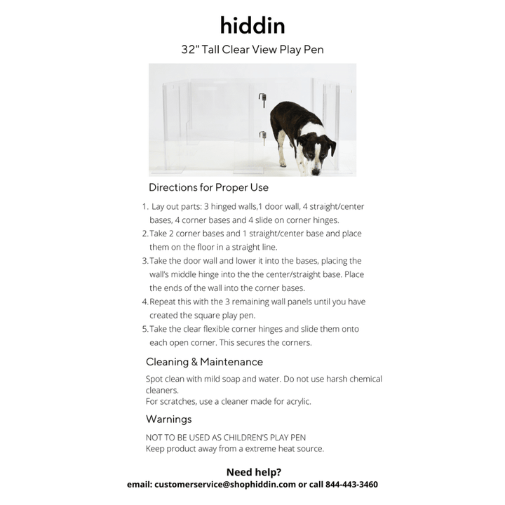 Hiddin Clear Acrylic Pet Playpen with Door – 24 in High