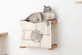 Gallery viewerに画像を読み込む, Enclosed Cat Bed - Cat Wall Cubby in beige canvas with riveted circular porthole; cat resting on top.

