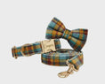 Load image into Gallery viewer, Autumn Blue Plaid Custom No Pull Dog Harness Collar Leash Bow Tie Set With Waste Bag Holder by DDPaws

