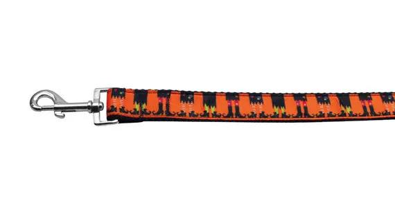 Witches Brew Halloween nylon collar or leash with orange and black pattern, standard collar