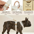 Load image into Gallery viewer, Wedding White Lace Set dog harness and collar with personalized ID, gold hardware.
