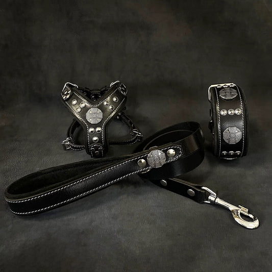 "Maximus Black&Silver" Small dog SET - Harness - collar - lead - Pet Collars & Harnesses from Bestia Dog Gear