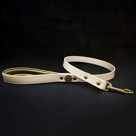 Maximus Gold Premium Full-Grain Leather Dog Leash 1 Inch 110cm by Bestia Dog Gear