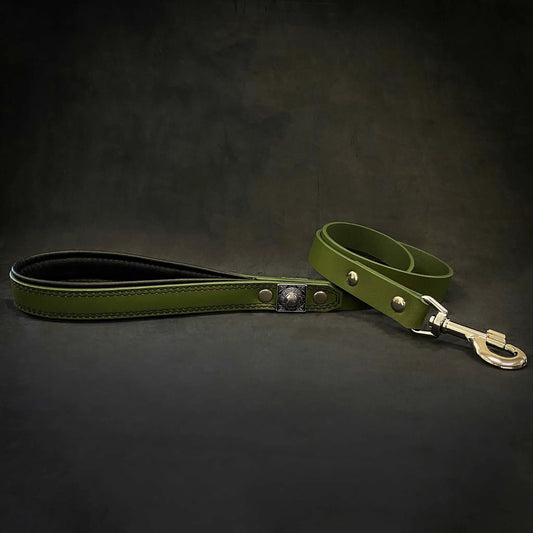 Bestia Dog Gear Eros Green Leather Leash 1 Inch Wide Premium Full Grain European Craftsmanship by Bestia Dog Gear