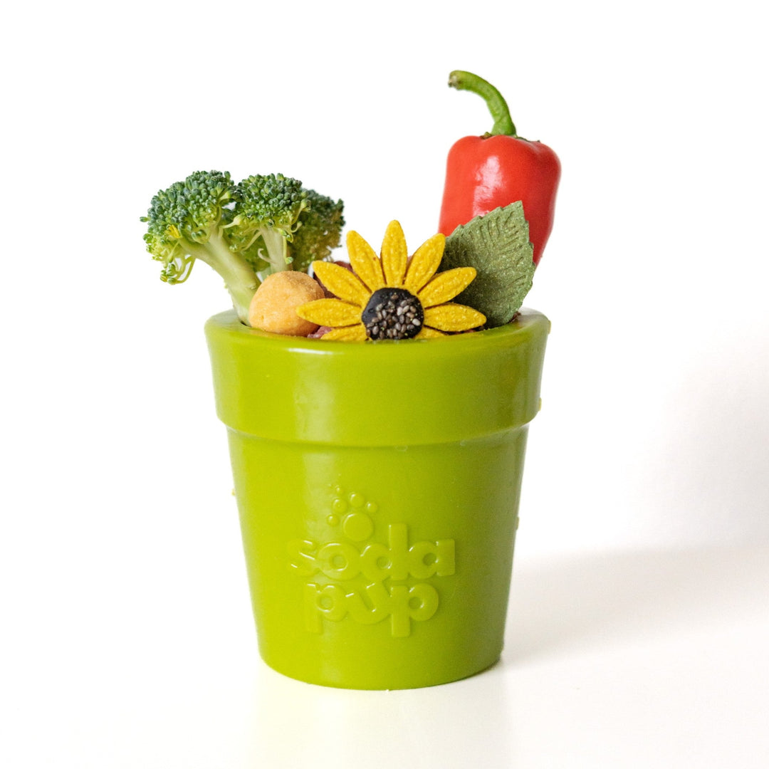 SodaPup Flower Pot rubber eCup dog treat dispenser in green, view 9