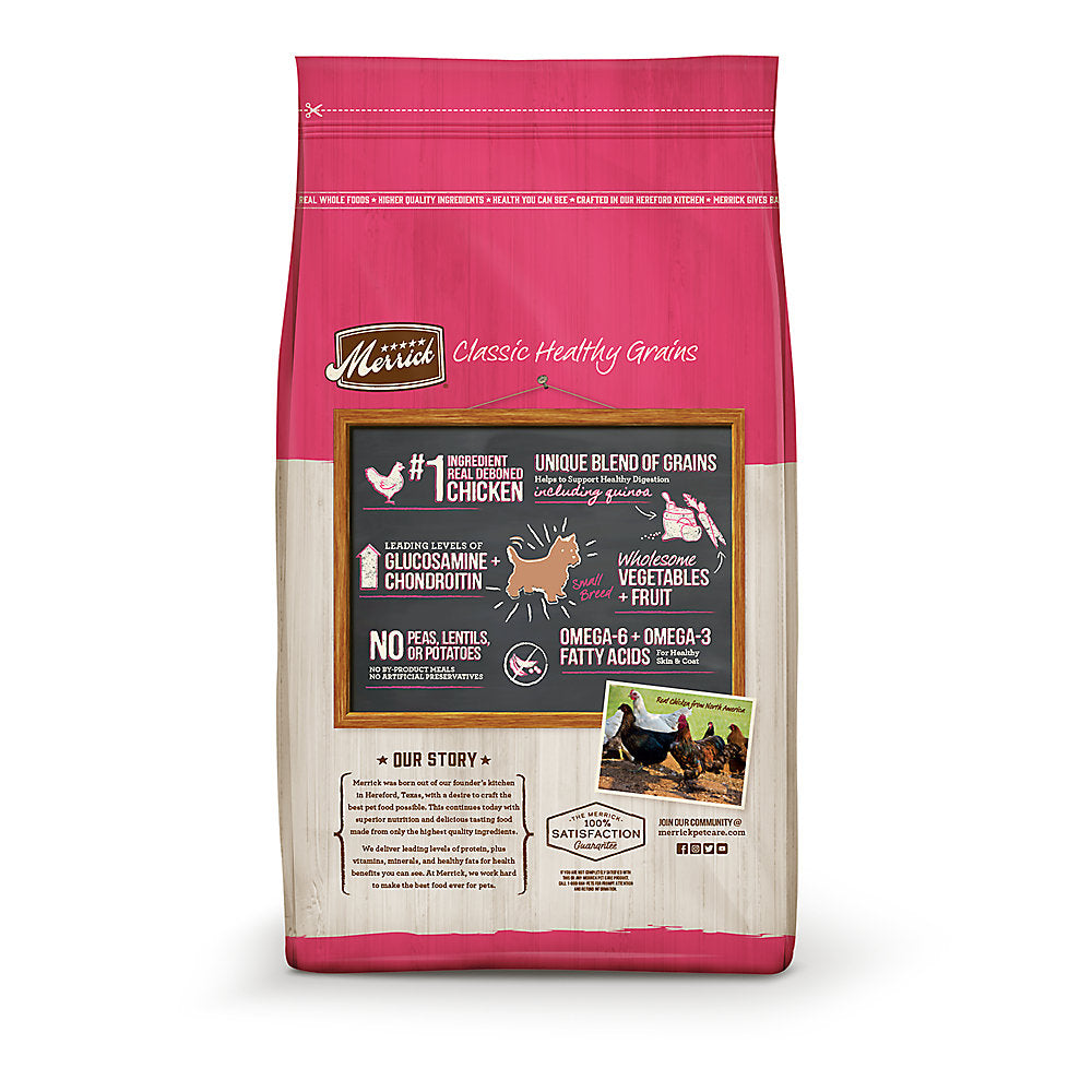 Merrick Classic Healthy Grains Small Breed earlier bag reverse