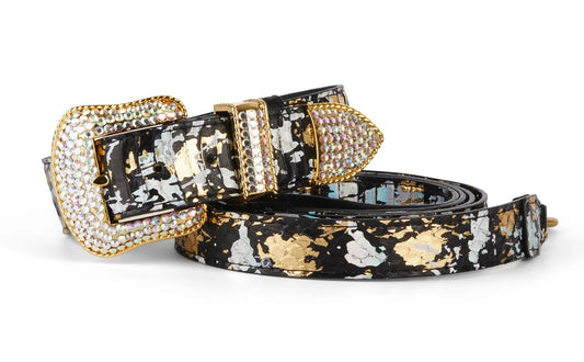 2-piece collar and leash set with black, gold and silver Art Deco Swarovski crystals by Allysa Payne Beverly Hills