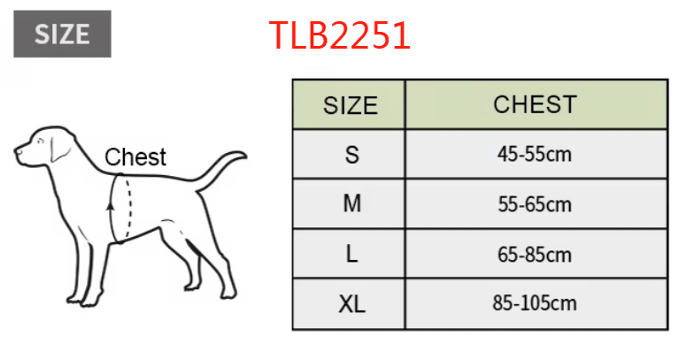 TrueLove Tactical Dog Harness with Hidden Pockets TLB2251 – size chart