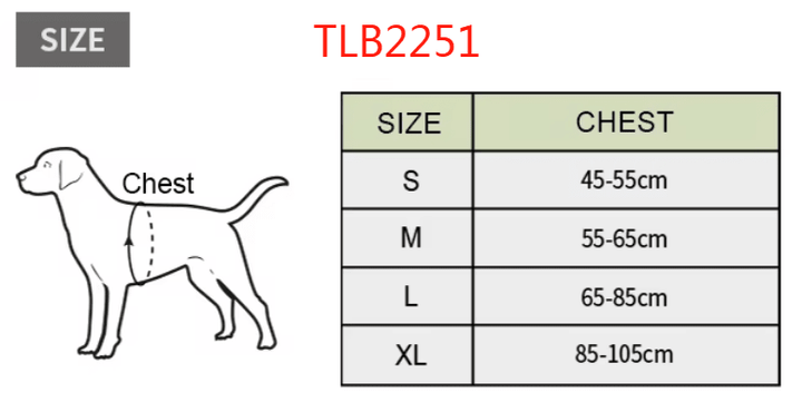 TrueLove Tactical Dog Harness with Hidden Pockets TLB2251 – size chart