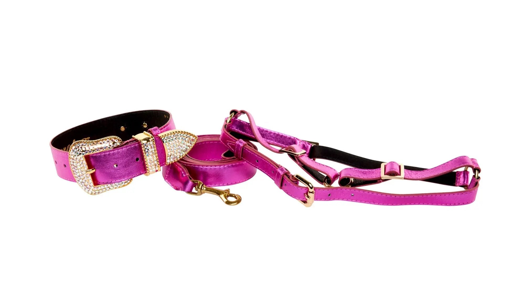 FurHaven Pink Foil Leather Pet Set With Swarovski Crystals by Allysa Payne Beverly Hills