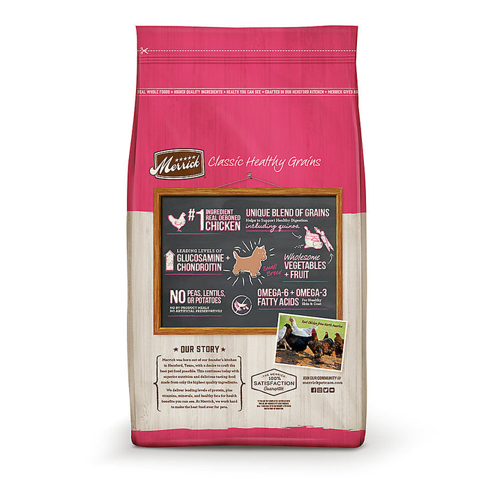 Merrick Classic Healthy Grains Small Breed earlier bag reverse