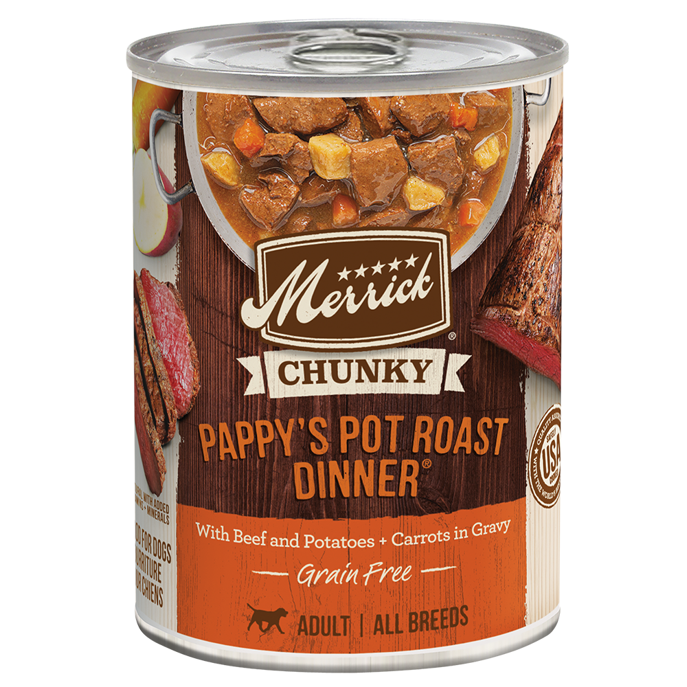 Merrick Chunky Pappys Pot Roast Dinner dog food can front