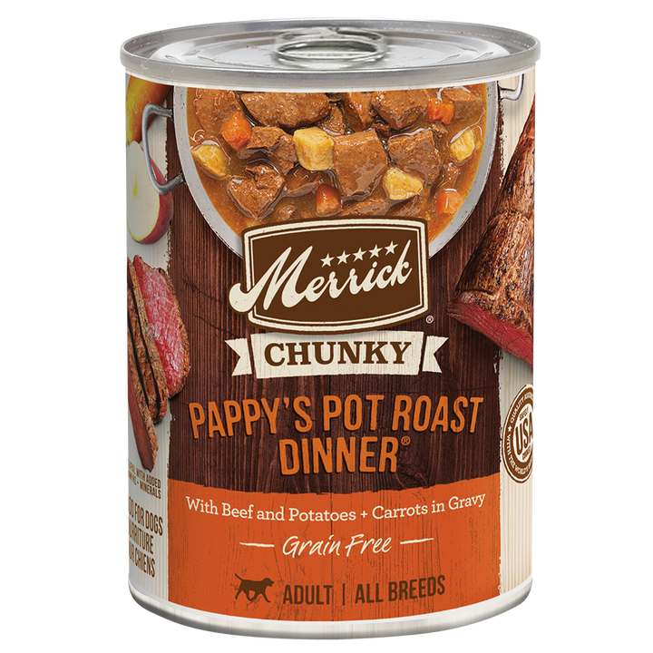 Merrick Chunky Pappys Pot Roast Dinner dog food can front