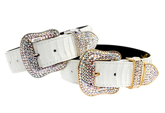 Snake collars set of 2, matte white with Swarovski crystal hardware in silver and gold.