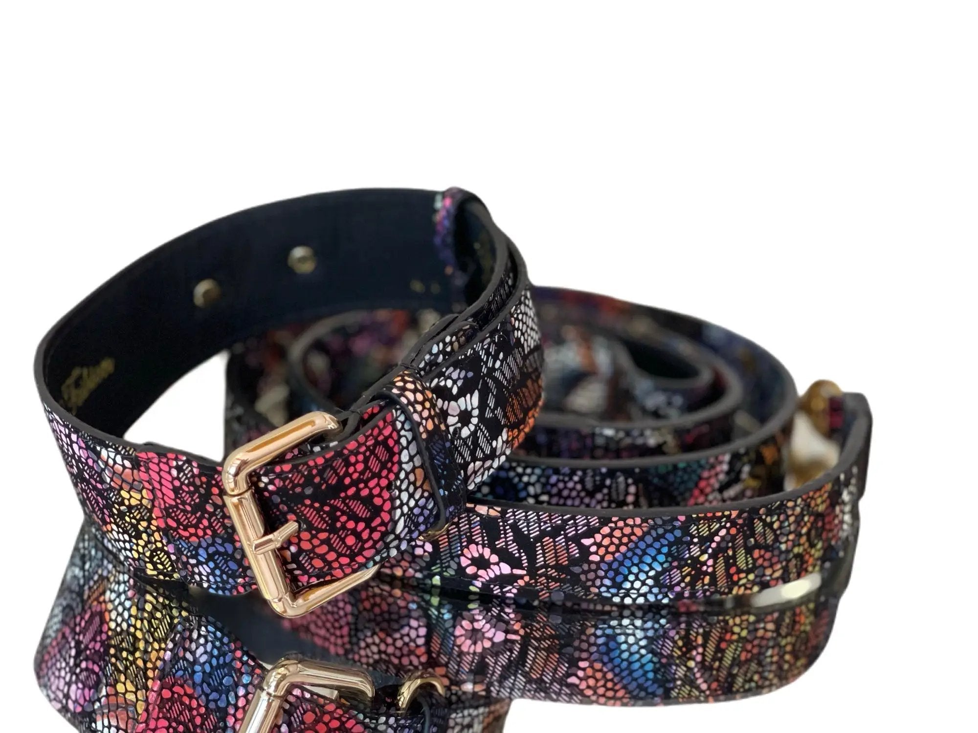 Luxury Pet Fashion Black Floral Lace Leather Collar Set by Allysa Payne Beverly Hills