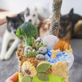 Load image into Gallery viewer, Green Lipped Mussels small animal treats by Naked Beasts in a colorful cupcake-style cup topped with broccoli and shells.
