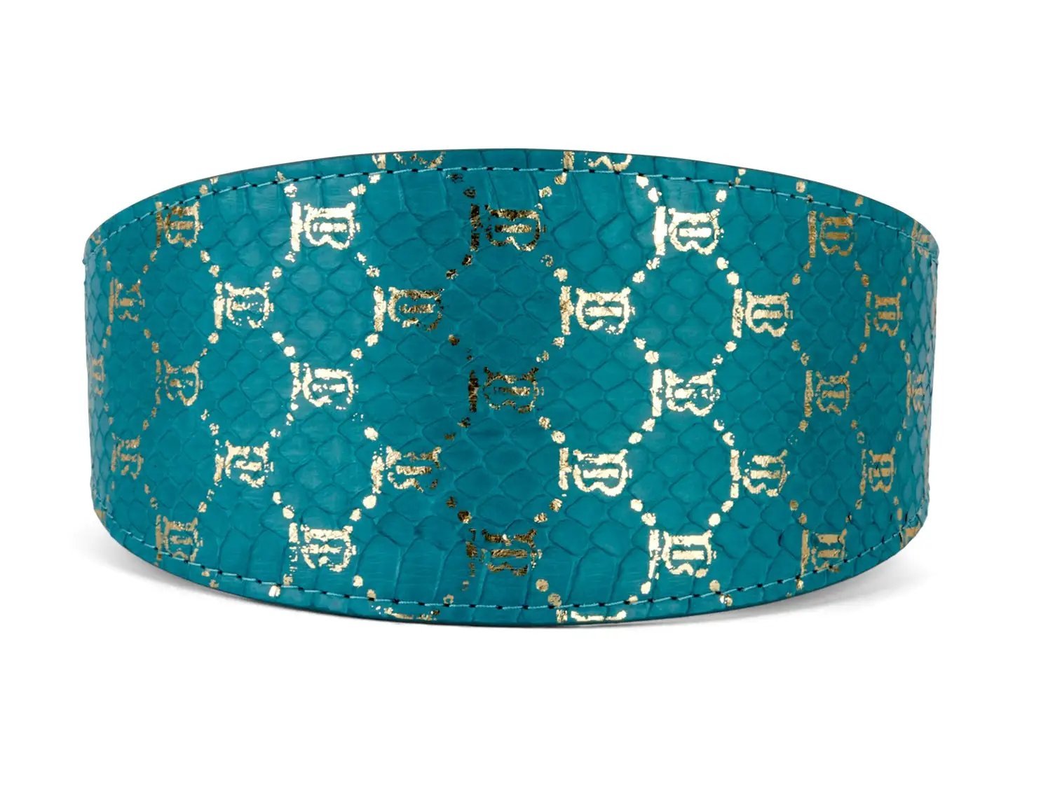 Aurum Pet Teal Gold Monogram Snake Collar by Allysa Payne Beverly Hills