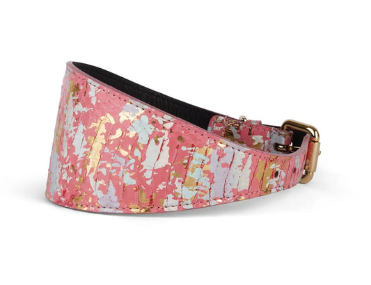 Collar by Allysa Payne Beverly Hills, iridescent pink/gold/silver Art Deco style, 3in wide