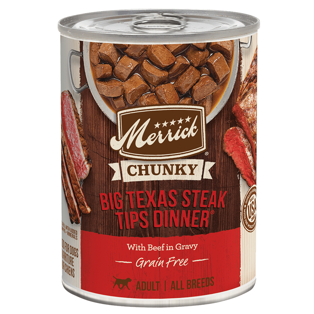Merrick Chunky Big Texas Steak Tips Dinner can front
