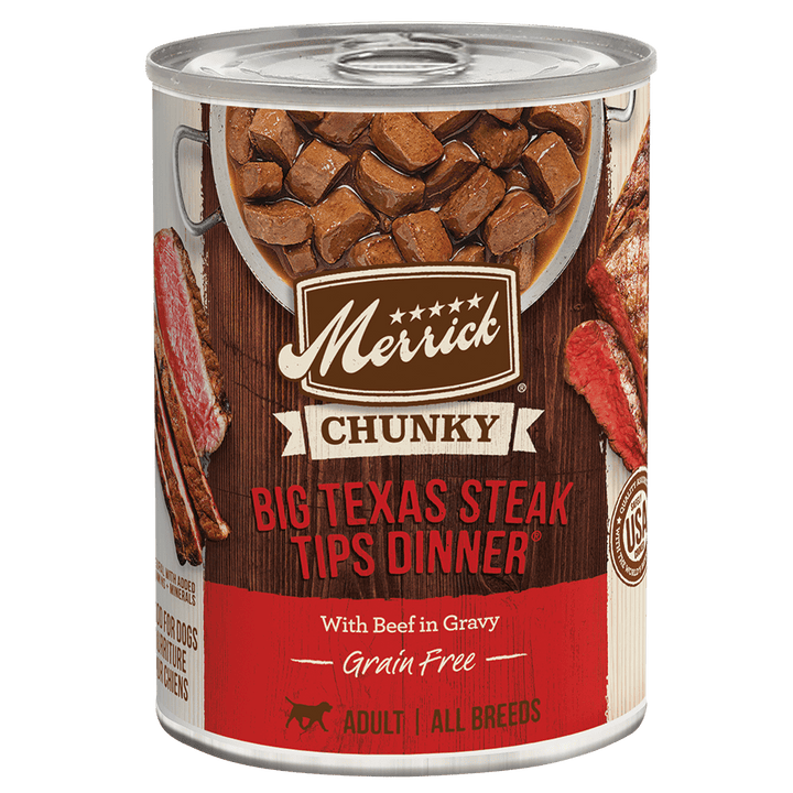 Merrick Chunky Big Texas Steak Tips Dinner can front