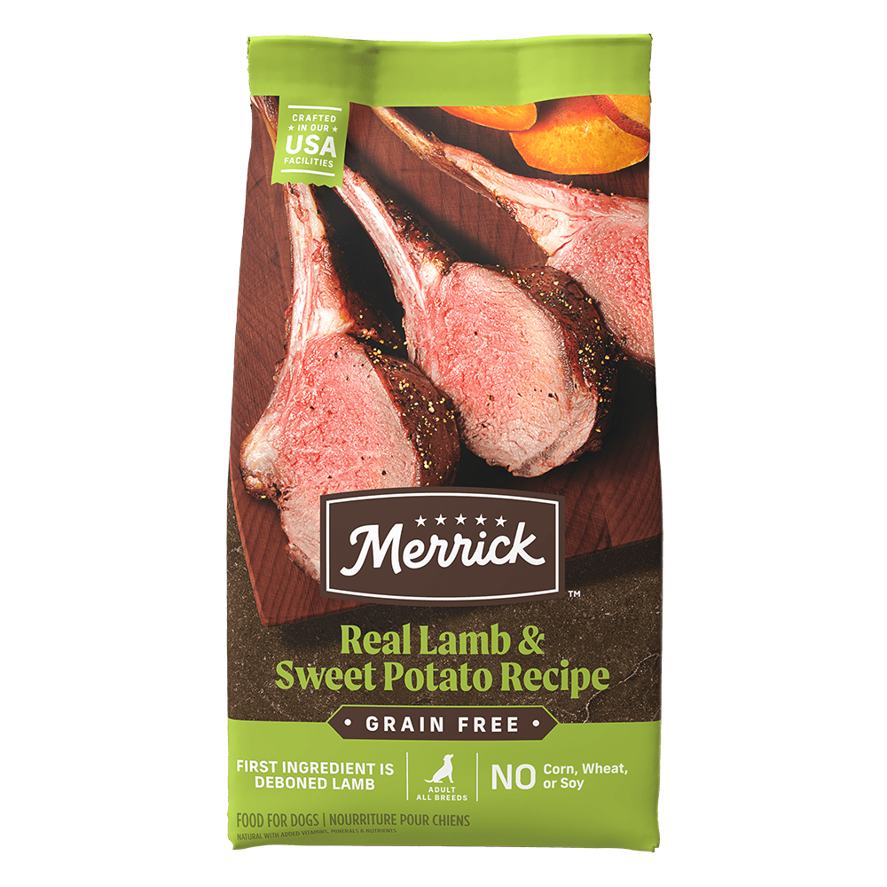 Merrick Lamb and sweet potato dry dog food bag front
