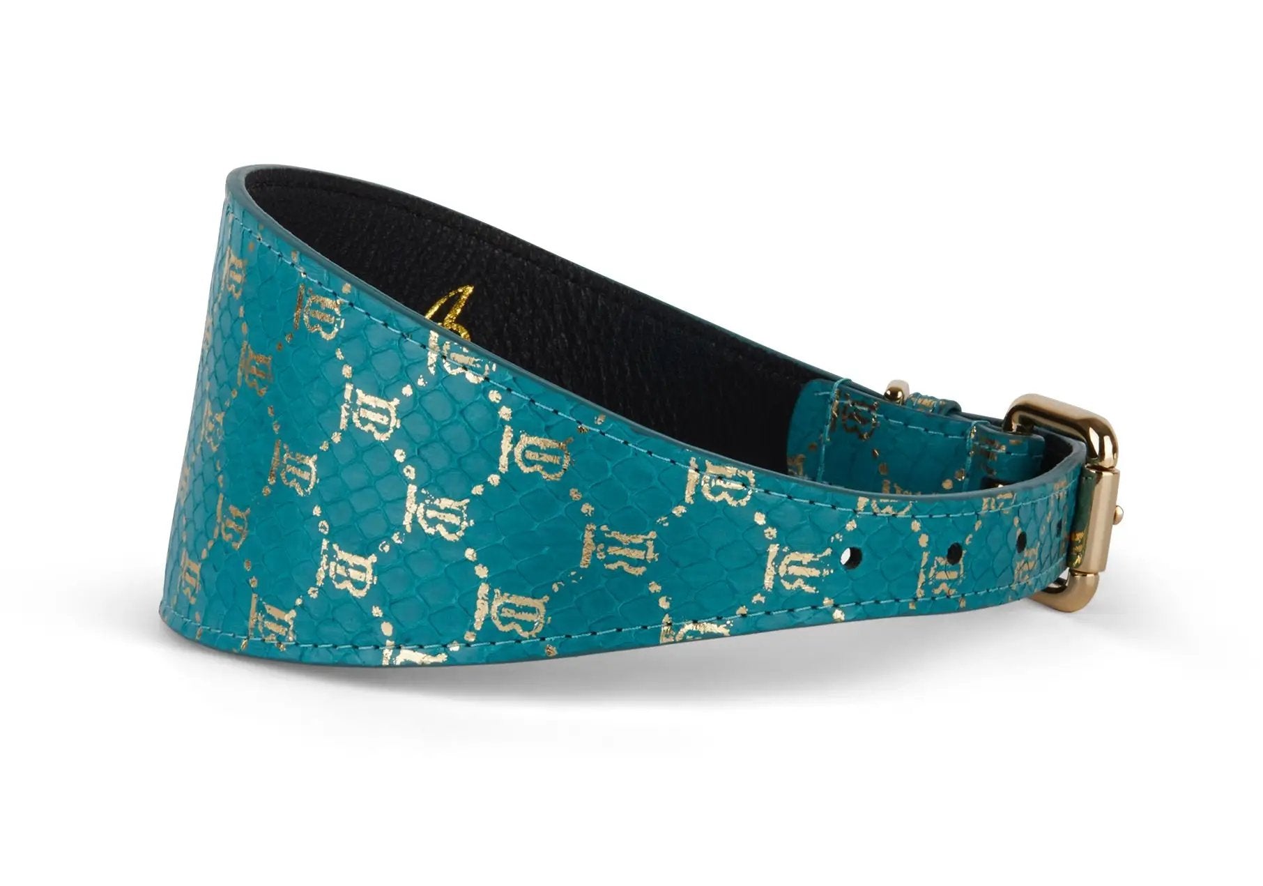 Aurum Pet Teal Gold Monogram Snake Collar by Allysa Payne Beverly Hills