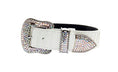 Load image into Gallery viewer, Matte white snake belt with silver and gold Swarovski crystal hardware and a crystal-studded buckle
