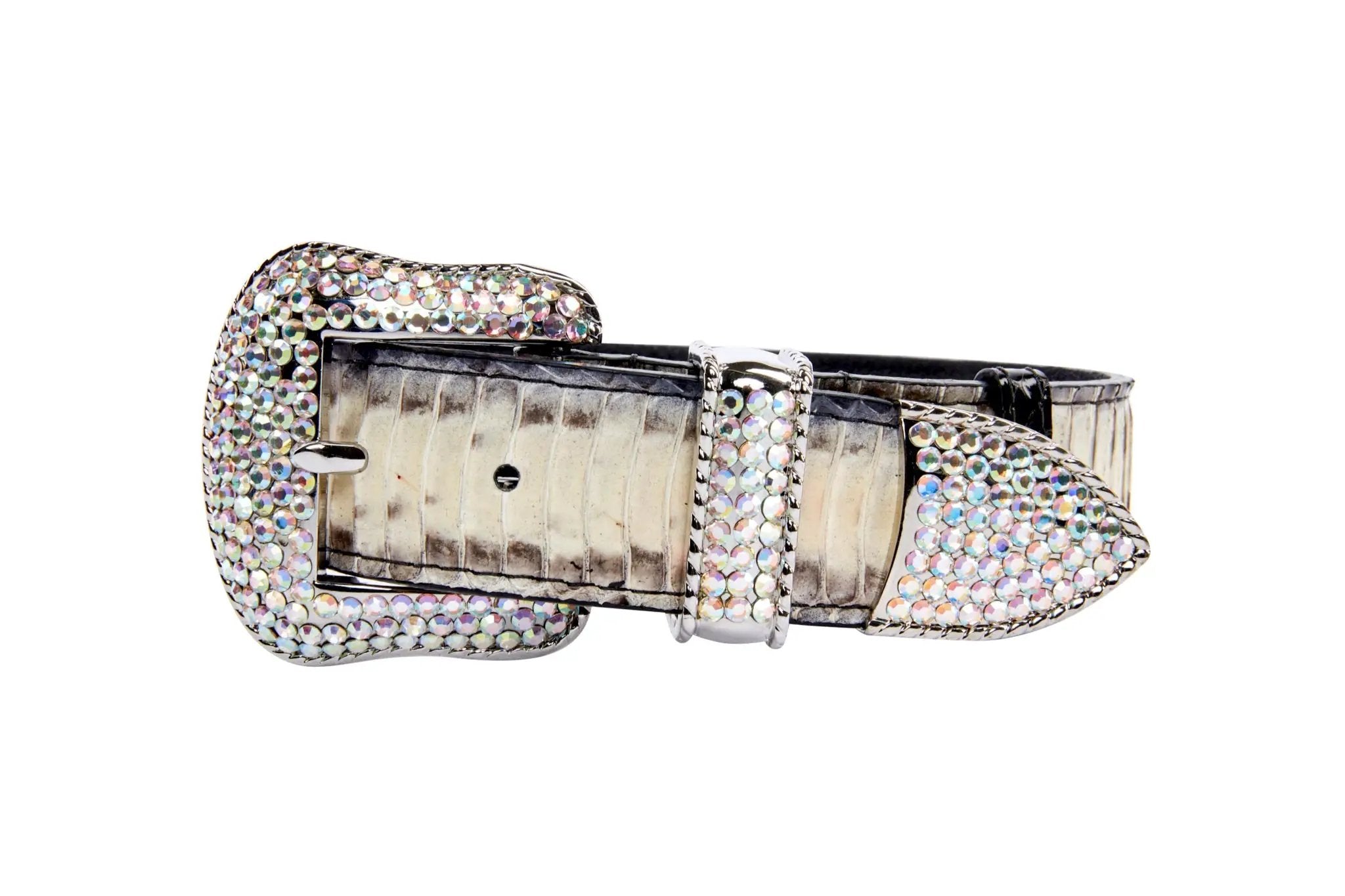 Off-White Snake Chain With Silver Swarovski Crystals 14-19 In by Allysa Payne Beverly Hills