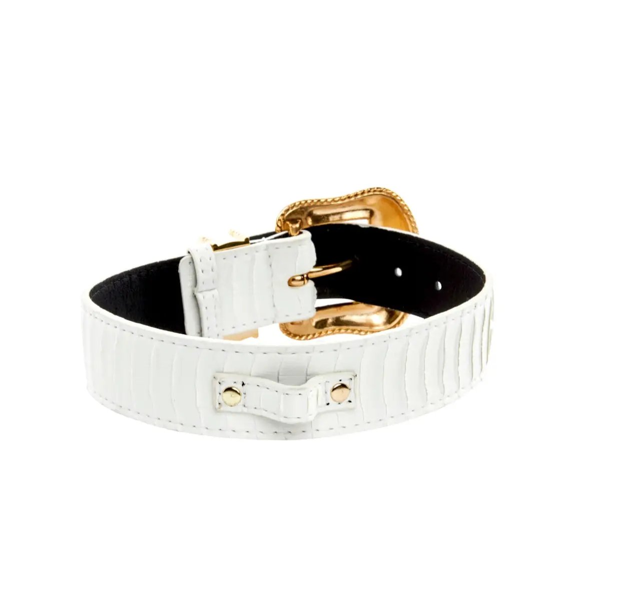 Matte white snake-pattern collar set of 2 with gold hardware and Swarovski crystal accents
