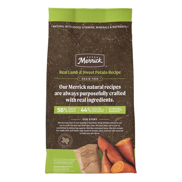 Merrick Lamb and sweet potato dog food bag reverse