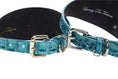 Bild in Galerie-Betrachter laden, Turquoise embossed croc Italian leather dog collars, 3-inch wide, set of 2 with gold-tone hardware.
