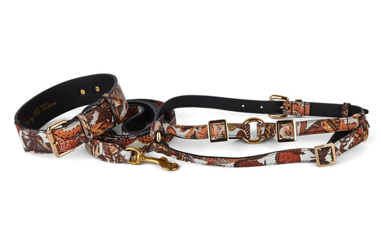 Alyssa & Cole Butterfly Print Italian Leather Collar and Harness Set by Allysa Payne Beverly Hills