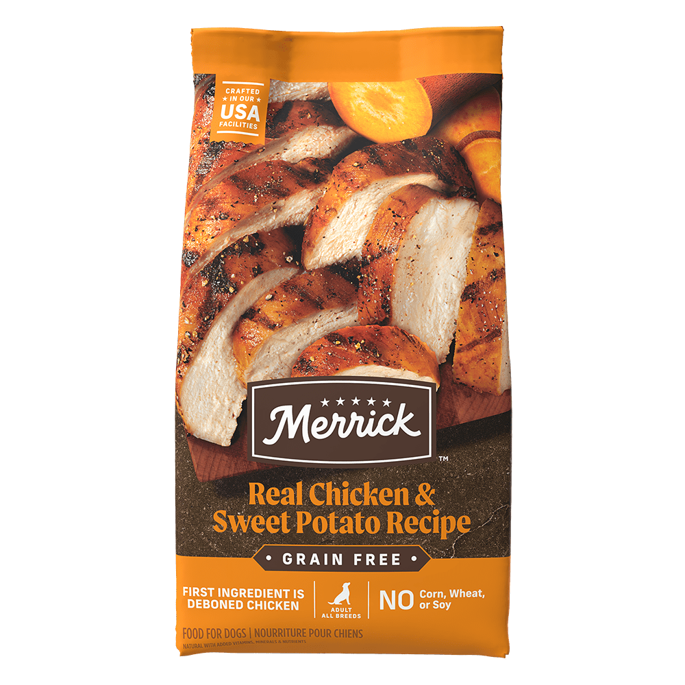 Merrick Chicken and sweet potato dry dog food bag front