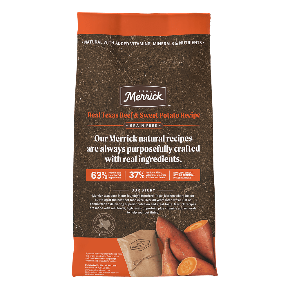 Merrick Real Texas Beef and Sweet Potato bag reverse
