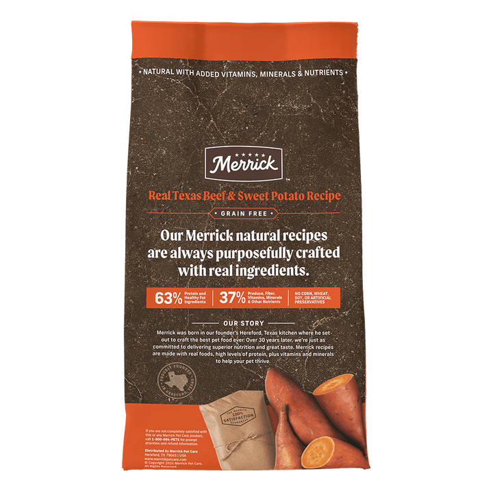Merrick Real Texas Beef and Sweet Potato bag reverse