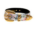 Carica l'immagine nel visualizzatore della galleria, White floral mosaic Italian leather collar with gold-tone Swarovski crystal hardware by Allysa Payne Beverly Hills
