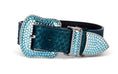Load image into Gallery viewer, Collar by Allysa Payne Beverly Hills, iridescent blue-green snake-skin with blue Swarovski crystal hardware.
