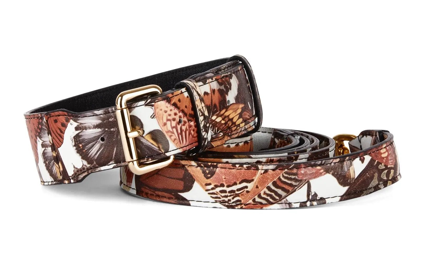 Butterfly Print Italian Leather Classic Collar And Leash by Allysa Payne Beverly Hills