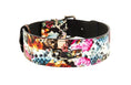 Carica l'immagine nel visualizzatore della galleria, Italian leather collar in vibrant floral skull and snake print with silver hardware
