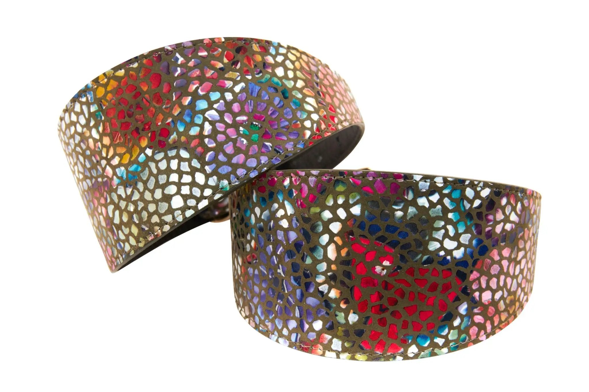 Olive Floral Mosaic 3-inch Wide Collars, set of 2, Allysa Payne Beverly Hills